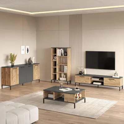 Produktbild von Foza - Wohnmöbel-Set, Eiche Braun, Modular