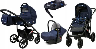 Produktbild von BabyLux® Largo | 4in1 Kinderwagen Set | Navy Blue Star | Kombikinderwagen | Kinderwagenset | Iso