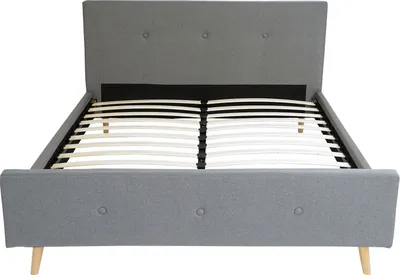 Produktbild von Polsterbett HWC-J98, Bett Doppelbett Bettgestell mit Lattenrost, Massivholz  160x200cm grau