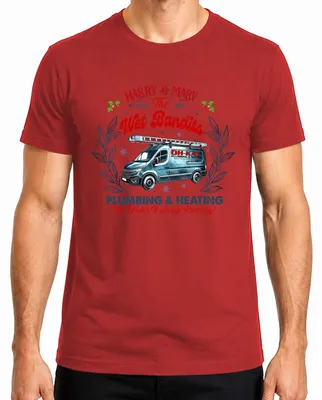 Zdjęcie produktu dla Harry & Marv Wet Bandits Plumbing Heating - Koszulka męska Christmas Xmas, Czerwony, XL