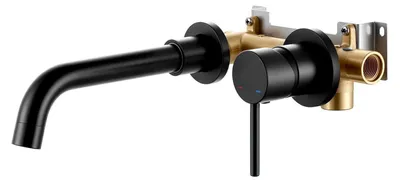 Immagine prodotto di Miscelatore per lavabo da incasso, nero, girevole a 360°, montaggio a parete, in ottone