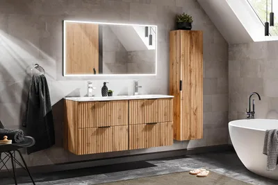 Zdjęcie produktu dla Nowoczesny Zestaw Mebli Łazienkowych 120 Cm Z Lustrem Led