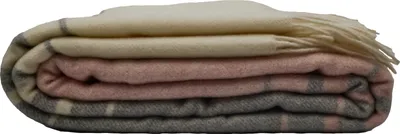 Produktbild von Fair De Luxe Woll-Kaschmir-Decke | wärmende Wohndecke/Plaid vielseitig einsetzbar | Grau/Rosa/Gelb