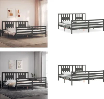 Produktbild von vidaXL Massivholzbett mit Kopfteil Grau 200x200 cm - Bettrahmen - Bettgestell - Bett - Doppelbett