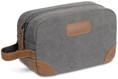 Produktbild von Reis-Toilettas-Organizer aus Leder, Dopp Kit wasserdichter Rasierset für Toilettenartikel, schwarz (grau)