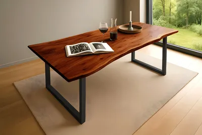 Produktbild von Esstisch Baumkante massiv Akazie nussbaum 220 x 100 U-Gestell schwarz QUINN