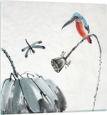 Produktbild von Bilder auf glas - Einteilig - Libelle Vogel Blume - 50x50cm - Glasbilder - Wandbilder - Bilder - zum Aufhängen bereit - Wanddekoration aus Glas - Glas Bilder - Wandbild auf Glas - GAC50x50-4361