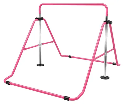 Obrázok produktu pre Detská gymnastická tyč – nastaviteľná gymnastická tyč – výška 85–130 cm – nosnosť 100 kg – pre vnútorné aj vonkajšie použitie – 142×100 cm – ružová