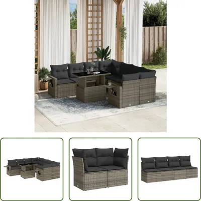 Produktbild von The Living Store 9-tlg. Garten-Sofagarnitur mit Kissen Grau Poly Rattan