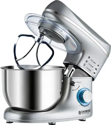 Immagine prodotto di Avizar, robot da cucina 5,5 L 1400 W con 6 velocità, ciotola e coperchio in acciaio inossidabile, argento