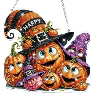 Immagine prodotto di Ciondolo per pittura a diamante a tema Halloween, zucca, kit per decorazioni per finestre 5D, ornamento da appendere
