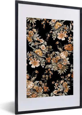 Produktbild von MuchoWow® Gerahmtes Poster Blumen - Stillleben - Muster 40x60 cm - Poster mit Schwarzem Bilderrahmen Wandposter Rahmen Foto Bilder - Poster in Rahmen
