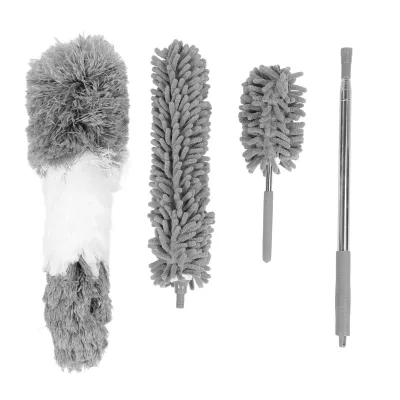 Imagen del producto de Juego de 4 plumillas de microfibra con varilla extensible, ideales para eliminar el polvo de manera eficiente en muebles, ventiladores de techo, automóviles y sofás