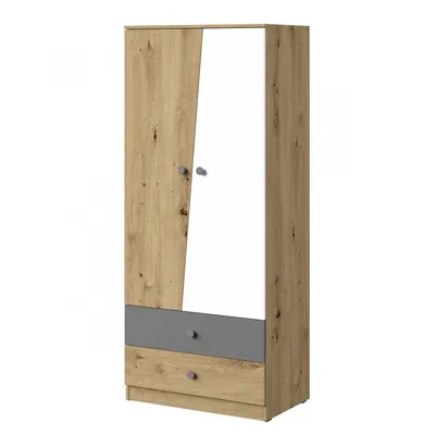 Obrázek produktu pro Kombinovaná šatní skříň 80 cm CHIMA 1 - dub artisan / bílá / šedá