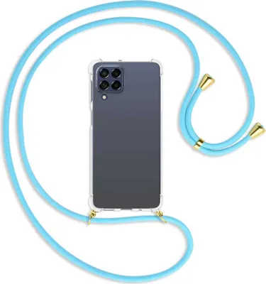 Produktbild von Handykette Backcover-Schutzhülle mit Band (Metall goldfarben) für Samsung Galaxy M53 5G - himmelblau