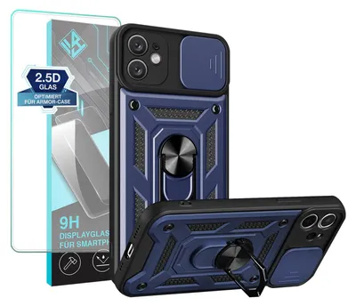 Produktbild von Armor Handyhülle für Apple iPhone 11 mit 9H Displayglas Displayschutz Kameraschutz Handy Panzer Case Cover Schutzhülle Outdoor Farbe: Blau