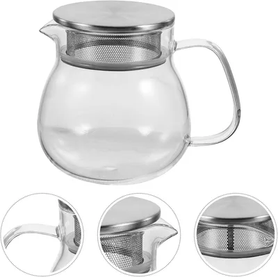 Produktbild von Teekanne aus Glas 500 ml mit Edelstahlfilter und tropffreiem Ausguss, tragbar für Büro und Zuhause