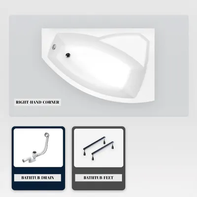 Produktbild von Asymmetrische Badewanne - 150 x 95 cm - Rechts - ohne Verkleidung - mit Füßen - Ablaufgarnitur Chrom - RIMA