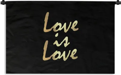 Produktbild von MuchoWow® Wandteppich Wandbehang Zitat - Liebe - Gold 90x60 cm Tapisserie Dekoration Wandtuch - Wandskulpturen - Bildteppich