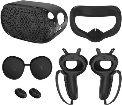 Produktbild von Silikonische Schutzfolie für Meta/Oculus Quest 2Set aus 5 Stücken, Schwarz, Accessoires: Griffabdeckung, Kopfteilabdeckung
