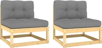 Produktbild von Garten-Mittelsofas mit Grauen Kissen 2 Stk. Massivholz Kiefer , Gartensofas Design 2024