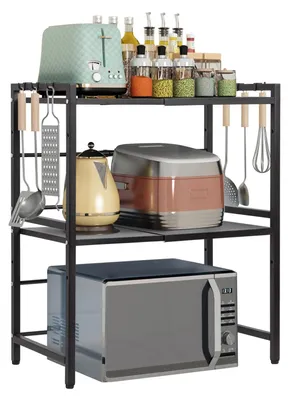 Immagine prodotto di Omgoods - Scaffale estensibile per microonde, organizer da cucina con 6 ganci