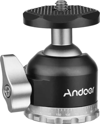 Produktbild von Andoer Compact Panorama Kugelkopf Stativadapter 1/4 Zoll Schraubanschluss Mini Kugelkopf Aluminiumlegierung CNC-Bearbeitung 5kg/11lbs Tragfaehigkeit