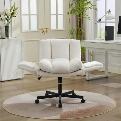 Produktbild von Arbeitsstuhl mit Verstellbaren Armlehnen in Mehreren Positionen Drehstuhl Höhenverstellbarer Schreibtischstuhl Bürostuhl für Büro und Wohnzimmer Beige