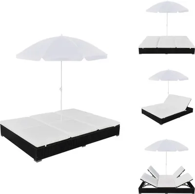 Produktbild von vidaXL Outdoor-Loungebett mit Sonnenschirm Poly Rattan Schwarz -  Gartenbetten