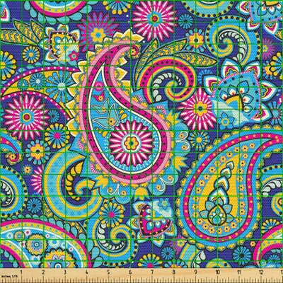 Produktbild von ABAKUHAUS Paisley Gewebe als Meterware, Traditionell Blattartig Paisley Elemente Mit Orientalisch Motiv Im Stoffmuster, 10 M (148 x 1000 cm), Mehrfarbig