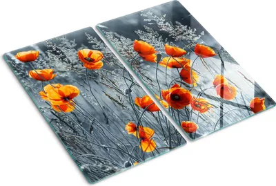 Produktbild von Tulup Glas-Herdabdeckplatte - 2x30x52cm - Glaskeramikkochfeld-Abdeckung Spritzschutz Zweiteilig Mohnfeld