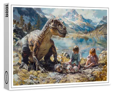 Image de Puzzle Raxxa Premium « Dinosaure avec ses petits et sa couvée », 1 000 pièces