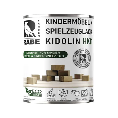 Produktbild von RABE Lack 1Liter Weiß Seidenmatt Kindermöbel Kinderspielzeug EN71/3 Kindersicher speichelecht Holz