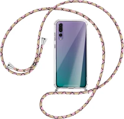 Produktbild von Handykette Backcover-Schutzhülle mit Band (Metall silberfarben) für Huawei P20 Pro - rosa Karo