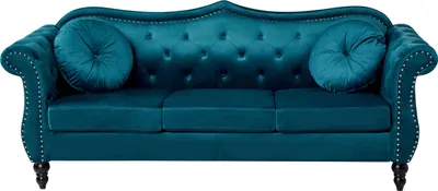 Produktbild von BELIANI 3-Sitzer Sofa Blaugrün Gepolstert Gesteppt mit Kissen Holzbeinen Knopfheftung Retro Chesterfield Stil Freistellbar Wohnzimmer Polstersofa