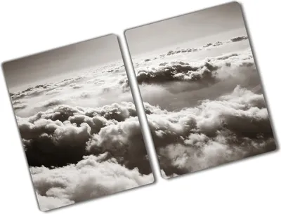 Produktbild von Tulup Glas Herdabdeckplatte - 2x40x52 cm - Glaskeramikkochfeld-Abdeckung Spritzschutz Glasabdeckplatte Kochplattenabdeckung und Schneidebrett - Zweiteilig - Landschaften - Wolken - Schwarzweiß
