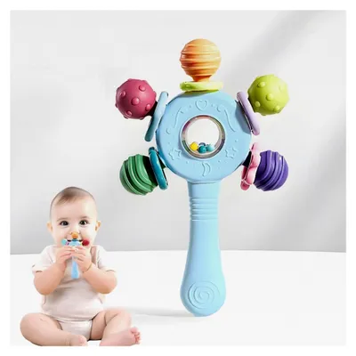 Produktbild von Baby-Rassel Beißring Montessori Sensorikspielzeug für 0-6 und 6-12 Monate BPA-frei