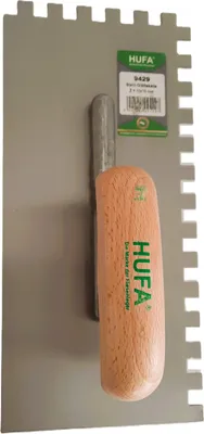 Produktbild von Hufa Glättekelle Stahl Holzgriff 280mm x 130mm 10x10mm gezahnt