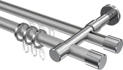 Produktbild von Interdeco Rundrohr-Innenlaufstange / Gardinenstange (Kombination) Silbergrau / Chrom, Typ Prestige Santo (Kappe), 20 mm Ø 2-läufig, 220 cm