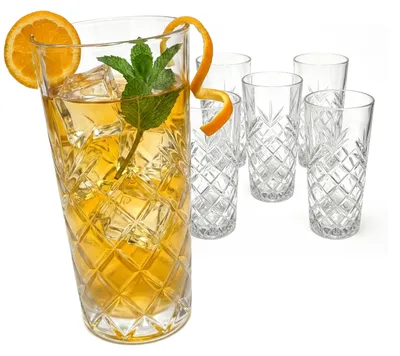 Produktbild von Relaxdays Longdrinkgläser, 6er Set, 300 ml, geschliffene Trinkgläser, spülmaschinenfest, Highball Gläser, transparent
