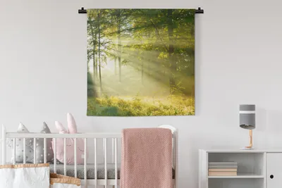 Produktbild von MuchoWow® Wandteppich Wandbehang Wald - Licht - Frühling 90x90 cm Tapisserie Dekoration Wandtuch - Wandaufhänger