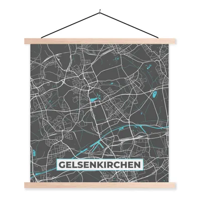 Produktbild von MuchoWow® Textilposter Stadtplan - Gelsenkirchen - Deutschland - Karte 40x40 cm mit holzfarbenen Rahmen - Posterleiste