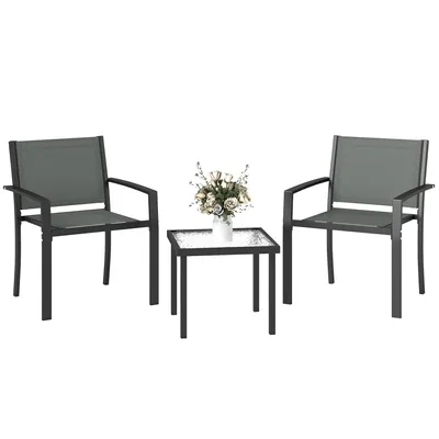 Produktbild von 3-teiliges Tisch- und Stuhlset – Gartenmöbel-Set – Terrassenmöbel-Set - Quadratischer Couchtisch – Bestehend aus 2 Stühlen und 1 Glastisch – grau