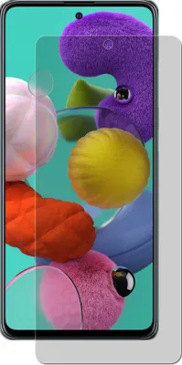 A screen protector is placed over a smartphone screen displaying a colorful abstract background.