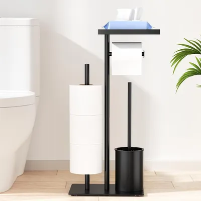 Produktbild von Toilettenpapierhalter stehend, Klopapierhalter Stehend mit Klobürste und Tablett, WC Garnitur mit Toilettenpapierhalter Stehend und Toilettenbürste