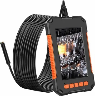 Produktbild von Industrie-Endoskop, 1080p-HD-Endoskopkamera, Rohrinspektionskamera, 4,3-Zoll-HD-Bildschirm, 8 LED-Leuchten, 5 m langes, halbstarres Kabel