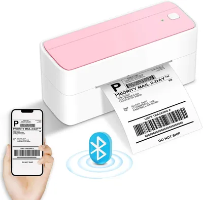 Bluetooth-Etikettendrucker, Thermodrucker für Versandetiketten, Mac/PC, Rosa