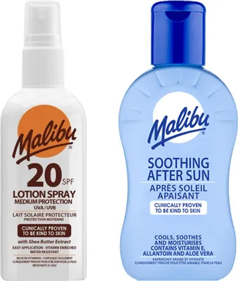 Productafbeelding van Malibu SPF20 waterbestendige zonnebrandspray 100 ml + aftersun balsem 100 ml