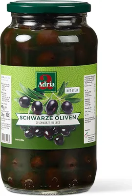 Produktbild von Adria Schwarze Oliven mit Stein geschwärzt in Salzlake 935ml