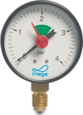 Produktbild von MEGA Druckmanometer Heizung 1/4 Zoll Anschluss nach unten Radial Ø 63 mm